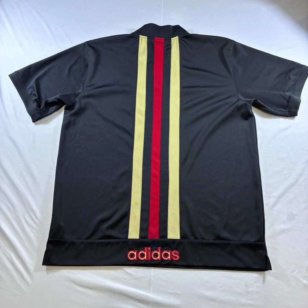 VTG Adidas Y2K Men Large Black Red Gold Stripe Snap Henley Jersey Shirt